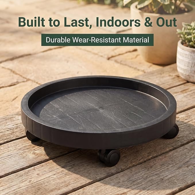 9.8 Inch Heavy Duty Plant Caddie with Wheels,Rolling Plant Stand Pot Trolley,Wheeled Planter Saucer Tray,Potted Flower Mover Dolly with Casters Round Coaster for Indoor Outdoor