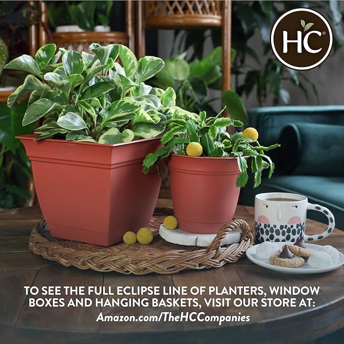The HC Companies Eclipse Round Planter with Saucer - Outdoor & Indoor Plant Pot with Drainage Holes - Lightweight, UV-Resistant Plastic Pots for Plants, Flowers & Herbs (10" Black, Pack of 1)