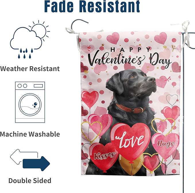 Black Lab Valentine Garden Flag Valentines Day Flags for Outside 12x18 Double Sided Small Yard Flags Labrador Dog Valentine's Day Decor Outdoor Lawn Valentines Banners Front Porch