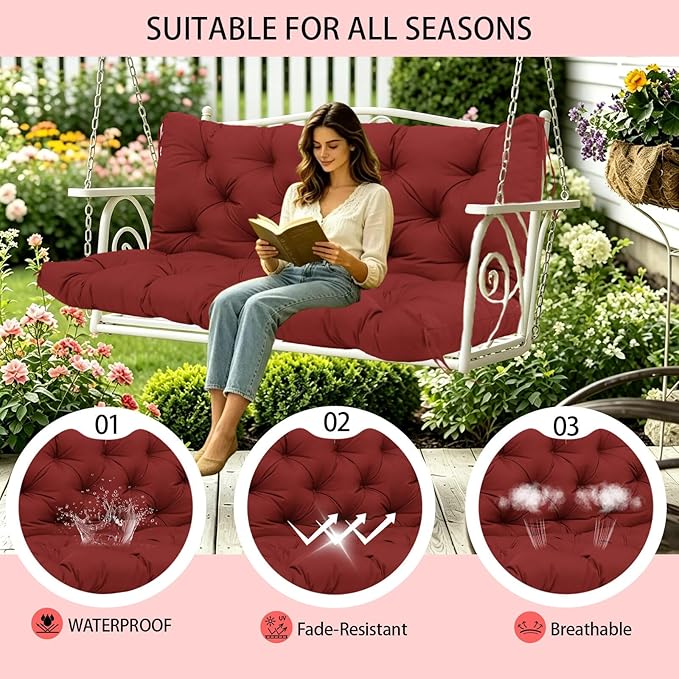 Premium 5" Thicken Porch Swing Cushions Waterproof 3 Seater Replacement Cushions with Backrest and Adjustable Straps, Outdoor Furniture Cushions for Patio, Garden(70×40×5inch)