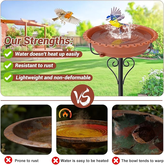 Bird Bath for Outside,40In Vintage Freestanding Bird Baths for Outdoors with Removable Bowl,Bird Baths Feeder with 5 Prongs Base for Garden Patio Yard Lawn Decor (Brown)