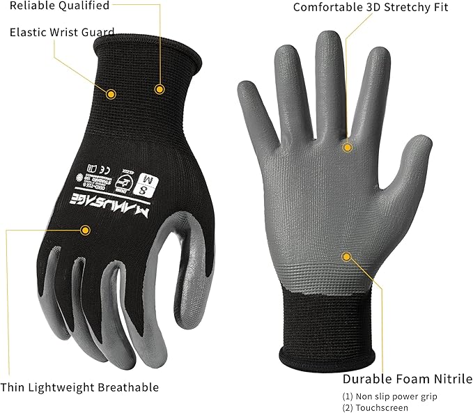 MANUSAGE Safety Work Gloves - Protective Glove for Men & Women - Ultrathin Hand Protection - For Construction, Gardening, Landscaping - Black - Size M - 3 Pairs