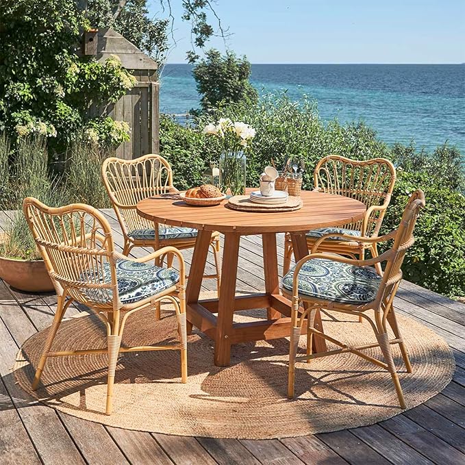 Outdoor 16"x17" Chair Pads Set of 4, Water Resistant Patio Chair Cushions with Ties, Seat Cushions for Home Garden Furniture Decoration, Celadon Wreath