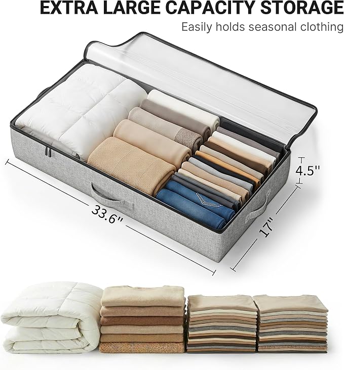 2-Pack Under Bed Storage Containers, 4.5 Inches Tall Clothes Storage, Grey
