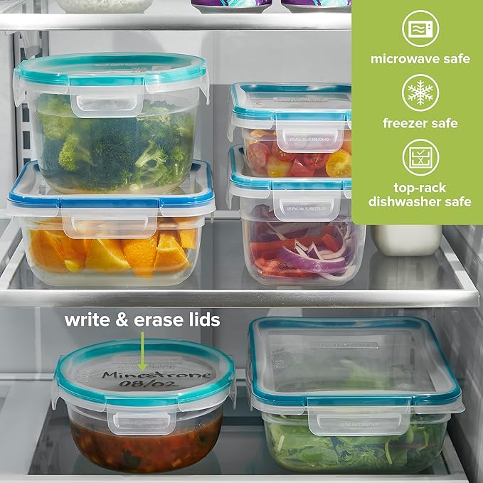 Snapware Plastic Total Solution (5-Pack, Mixed Sizes) Food Storage Set | Meal prep containers with plastic BPA-free lids with 4 locking tabs, microwave, dishwasher, & freezer safe