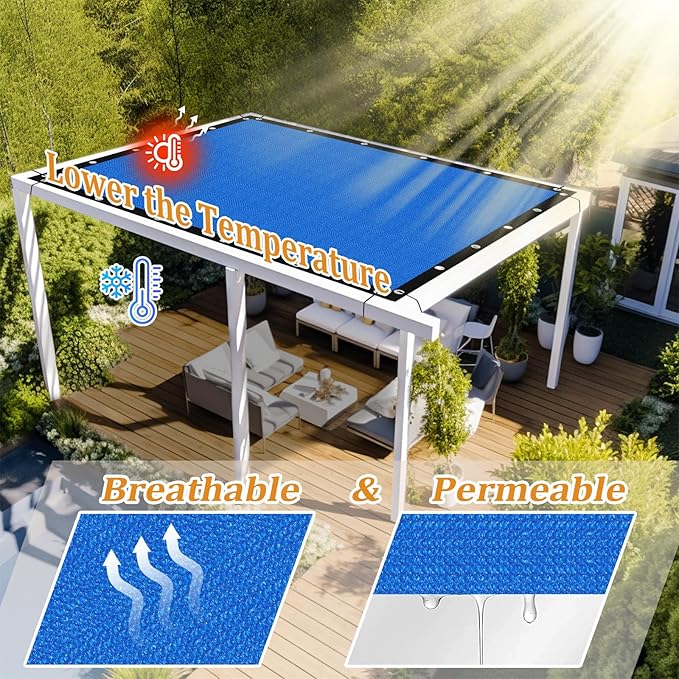 Shade&Beyond Customized Size 90% Sun Shade Cloth with Grommets, 8' X 18' Pergola Shade Cover Canopy, Mesh Tarp Sun Screens for Patio, Outdoor, Garden, Backyard GN01, Blue