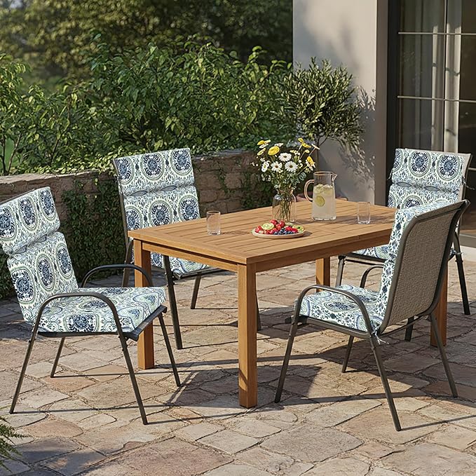 DYTXIII Outdoor High Back Chair Cushions Set of 2, 44"x22" Water Repellent Patio Seat Cushions with Elastic Sponge, All Weather Chair Pads for Rocking, Dining Chairs, Patio Furniture - Wreath Blue