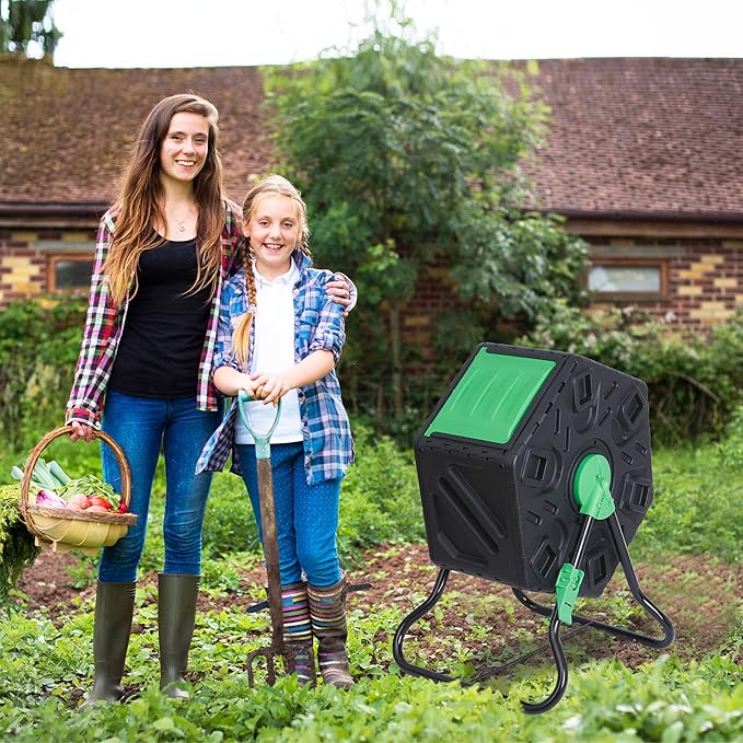 SUPER DEAL 18.5 Gallon Outdoor Compost Bin, Garden Tumbling Composter, Steel Frame BPA Free Material for Fast Creation of Fertile Soil, Easy to Assemble, Black