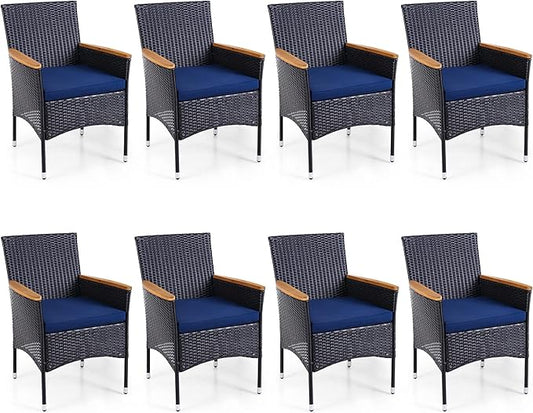 Sophia & William Rattan Patio Chairs Set of 8, 8 Pcs Wicker Outdoor Dining Chairs with Seat Cushions & Wood Armrest