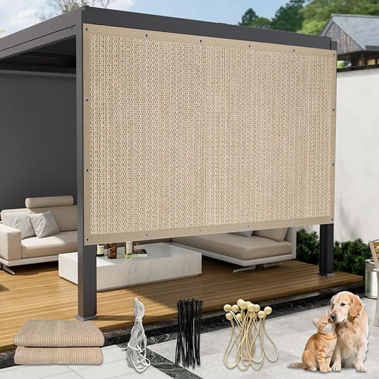 12'x 16' Pergola Shade Cover with Bungee Balls, Sand Outdoor Sun Shade Cloth with Grommets UV Block Privacy Screen for Patio, Garden, Backyard