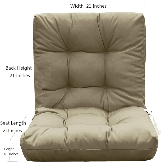 QILLOWAY Outdoor Chair Cushion for Patio Furniture, Waterproof Patio Cushions with Ties, Fade Resistant Replacement Pads for Outdoor Rocking Chairs,Beige