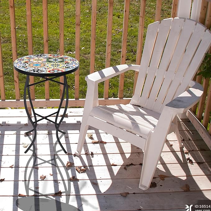 VCUTEKA Mosaic Outdoor Side Table - Small Patio Table Coffee Outside Accent Tables Round End Plant Tables for Bistro Balcony Porch Outdoor Benches 14'' Muti Yellow