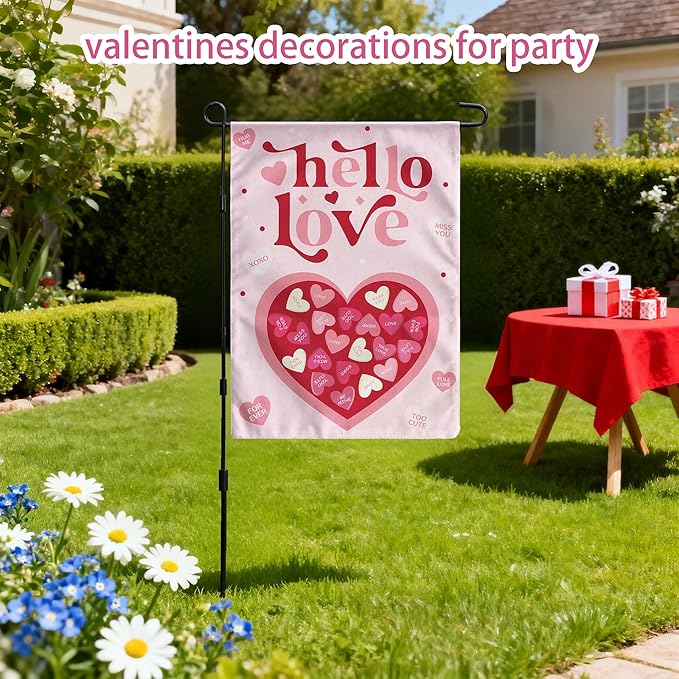 Valentines Day Decorations - Heart Love Welcome Garden Flag | Valentines Day Decor Party Favors Supplies for Outdoor Indoor Double-Side Backdrop Banner for Garden Porch Patio Lawn Yard Home,12x18