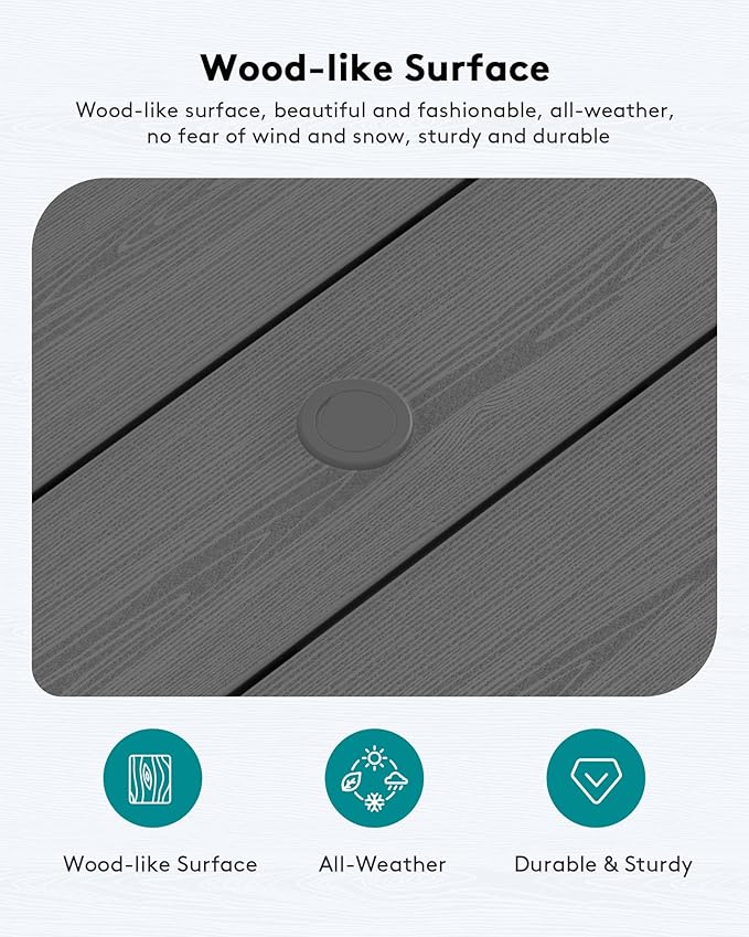SERWALL HDPE Patio Coffee Table, Rectangle Outdoor Coffee Table, All-Weather Coffee Side Table for Balcony, Poolside, Deck, Garden, Gray