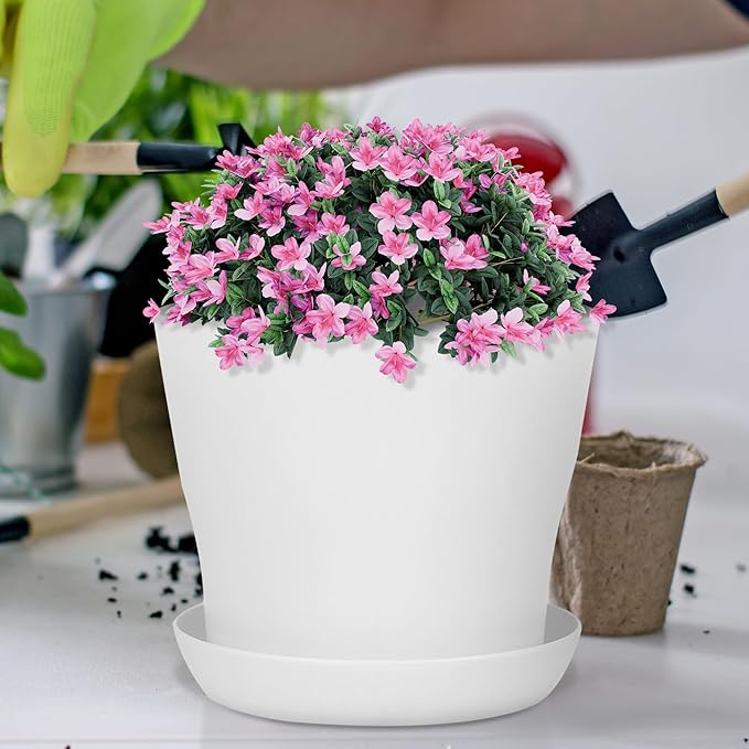 Hahood 36 Pack 5.5 Inch Plastic Plant Pots with Saucers White Flower Plant Container Seed Starting Pots Thickened Seedlings Nursery Pot for Home Garden Indoor Outdoor Flowers
