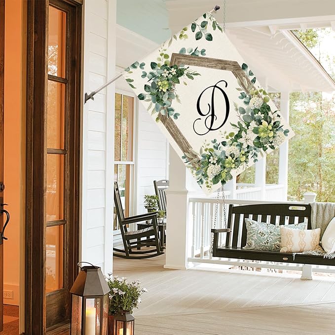 AVOIN colorlife Initial Letter D Monogram House Flag 28x40 Inch Double Sided Outside, Spring Floral Family Last Name Yard Decoration