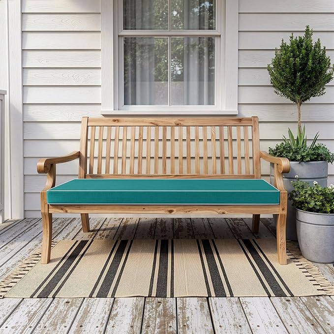 MIULEE Turquoise Outdoor Bench Cushion 42x18x3 Inch Waterproof 3-Year Color Fastness Patio Furniture Cushions for Porch Swing, Garden Bench Sofa Couch with Adjustable Ties No Slip Design