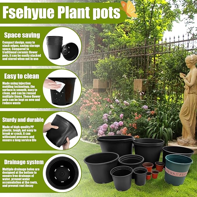 2 Gallon Nursery Pots Plastic Container Injection Molded Pot for Plants Flexible with Drainage Holes Suitable for Plants Soil Growers or Hydroponics Black 10 Pcs