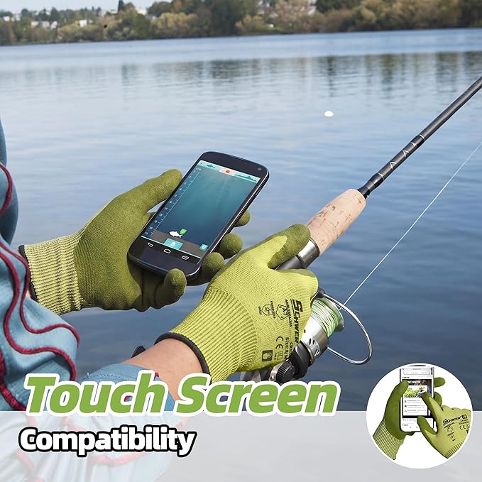 Schwer 2 Pairs ANSI A7 Cut Resistant Fishing Gloves, CR3009 Touchscreen Compatible Work Gloves for Men and Women, Non Slip, Ideal for Fishing, Hunting, Hiking, Cycling, and Outdoor Activities, L