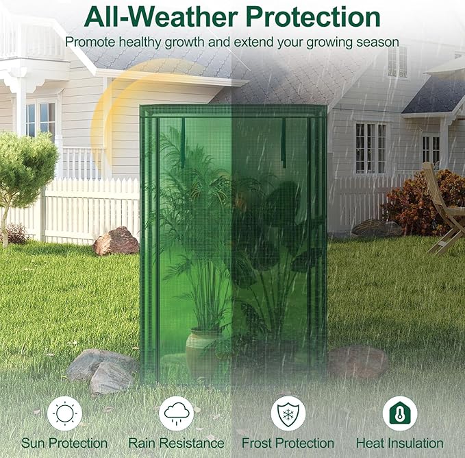 LDAILY Mini Greenhouse, 39" x 20" x 59" Portable Gardening Green House with PE Cover, Heavy Duty Metal Frame & Roll-Up Zipper Door, Small Greenhouses for Outdoors, Indoor, Garden & Backyard