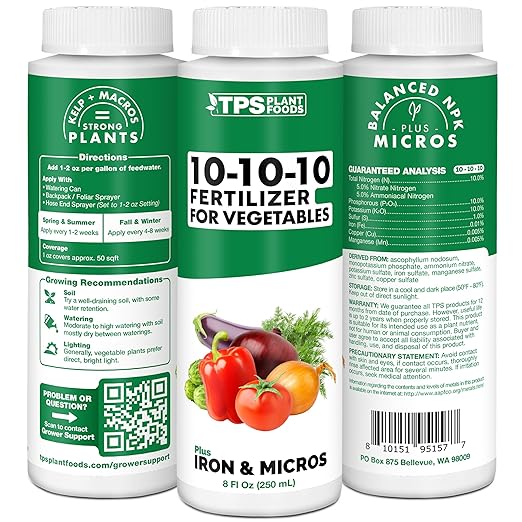10-10-10 Fertilizer for Vegetables – Liquid Plant Food with Iron & Micronutrients for Balanced Nutrition, Strong Roots & Healthy Harvests, 1 Gallon