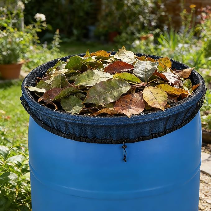 2 Packs Mesh Covers for Rain Barrels 39’’ Rain Barrel Netting with Drawstring Water Collection Buckets Covers for Preventing Fallen Leaves Outdoor Garden
