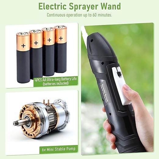 Qualirey Battery Powered Sprayer Wand with Holster, Foldable Nozzle Fits 38mm Cap 1 Gallon Jugs, Electric Weed Bug Ant Killer for Beach Cleaning, Gardening, Lawn and Disinfecting(Black)