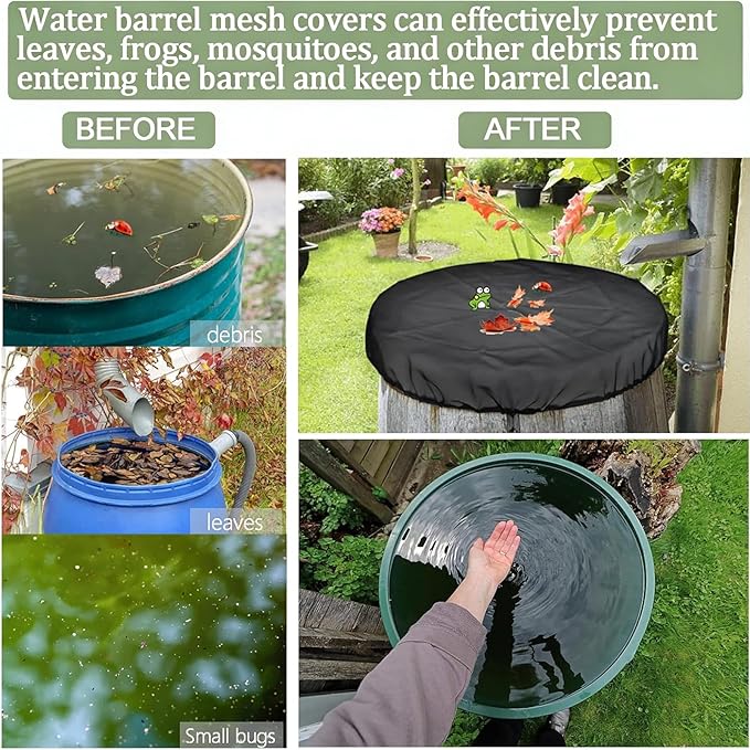 4Pack 39’’ Mesh Cover for Rain Barrel with Drawstring Water Collection Buckets Cover Rain Collection Barrels Netting Screen to Keep Leaves and Debris Out