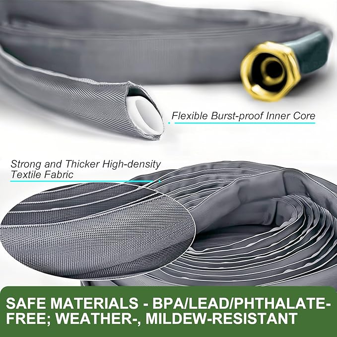 Garden Hose 50 FT, Non-Expanding Water Hose, Ultra-Light & Flexible, Burst-Resistant, Kink-Free, High-Pressure Garden Hose All-Weather Use for Lawns, Gardens, and Outdoor Cleaning