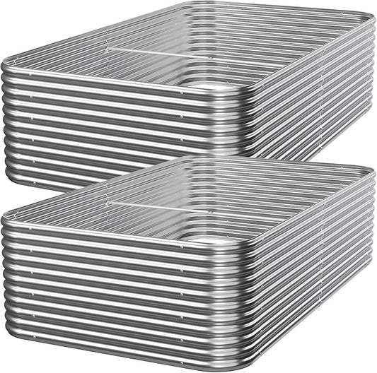 2pcs Tall 8x4ft Galvanized Raised Garden Bed Outdoor, Metal Raised Beds for Vegetables, Above Ground Garden Box for Flower, Steel Garden Bed for Gardening
