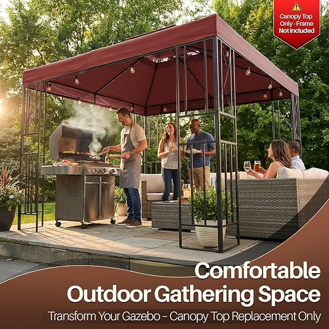 Flexzion Gazebo Cover Replacement Canopy Top (10x10 ft/ 120''x120") - Double Tier Top Canopy Cover Replacement with UV30+, Dirt, Water Resistant for Outdoor, Sunshade, Garden, Patio, Pavilion (Brown)