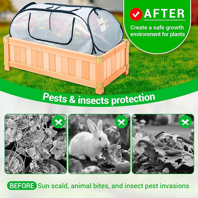 Garden Covers for Raised Beds, Pop Up Raised Garden Bed Cover, Garden Row Plants Cover Accelerator, Greenhouse Cover for Protecting Seedlings Fruits Vegetable Rows 45" L x 22" W x 16" H(2 Pack)