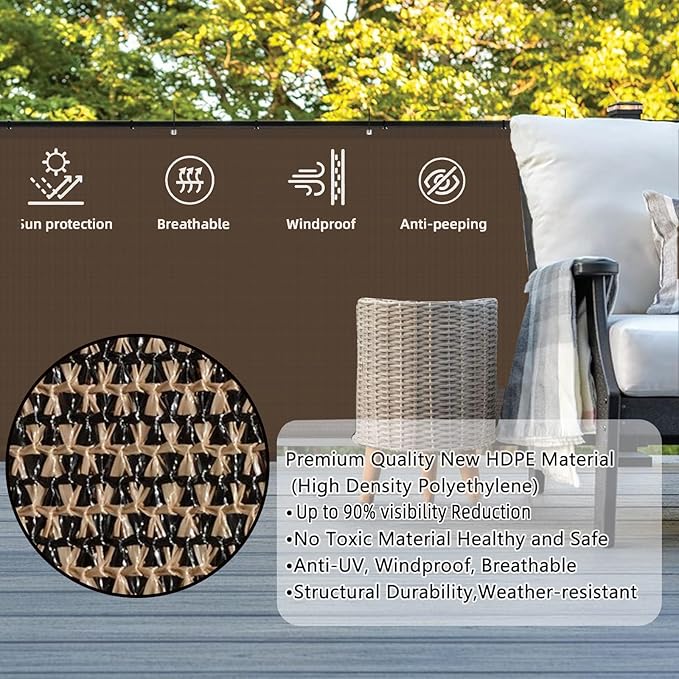 SUNLAX Custom Size 2.5'x22' Brown Fence Covering Privacy Screen Windscreen with Bindings & Grommets, Heavy Duty for Commercial and Residential, 90% Blockage, Cable Zip Ties Included