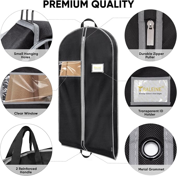 BALEINE 5PK Garment Bags for Hanging Clothes, 54" Suit Bag for Travel