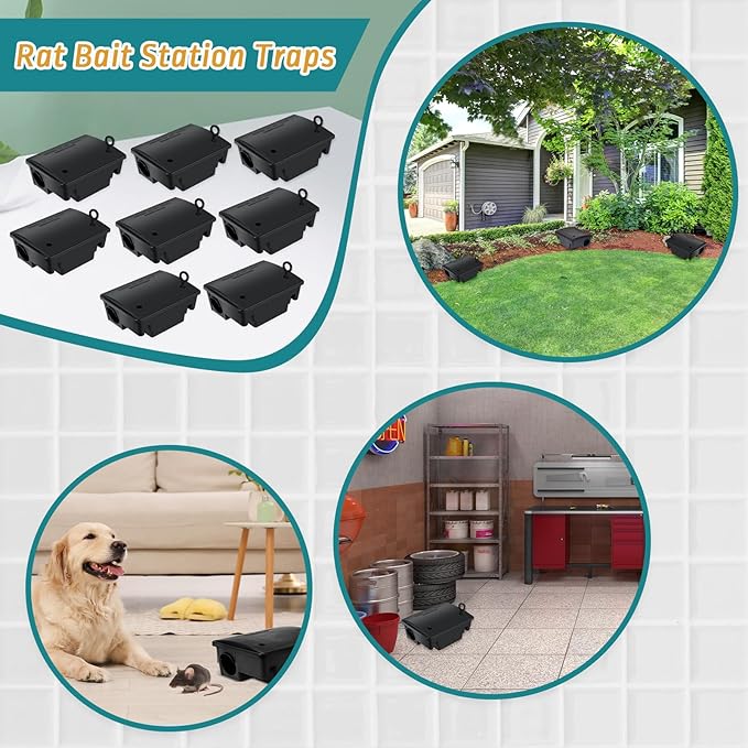 Qualirey 24 Packs Rat Bait Stations Rat Bait Box with Keys Outdoor Mouse Rodent Trap Mice Baits Stations Bulk for Outdoor Indoor Use Keeps Pets and Children Safe