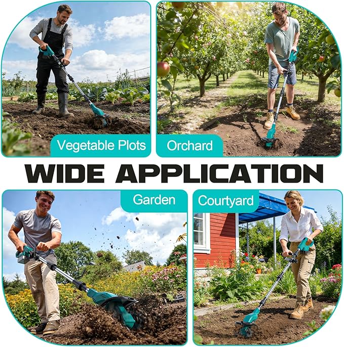 Cordless Tiller Cultivator Compatible with Makita 18V Battery (Tool Only), 450RPM Electric Tiller for Gardening, 9"x6.3" Tilling, 48 Reinforced Steel Tines Rototiller for Lawn/Soil Cultivation