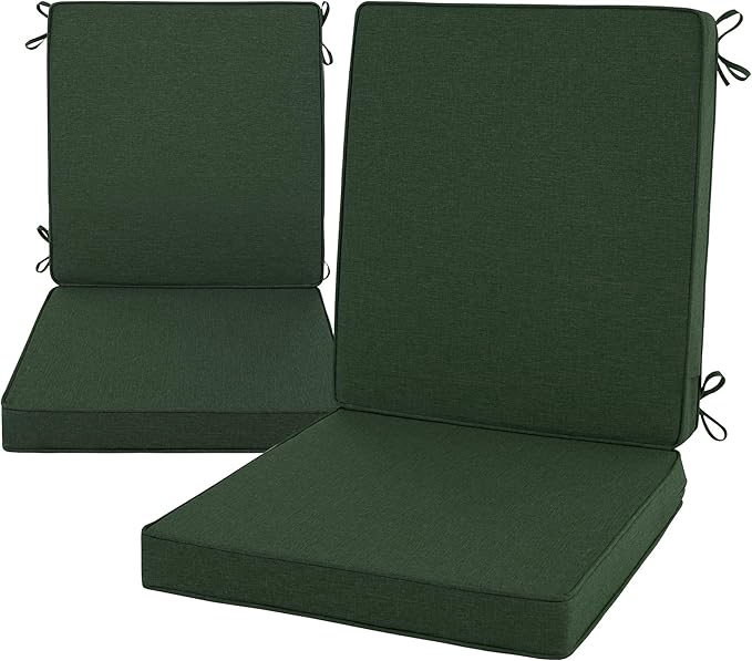 Outdoor Chair Cushions, Water-Resistant & Fade-Resistant, Patio Furniture Lawn Dining Chair Seat Replacement with Mid Back, Ties Zipper, Removable Cover, 18 x 16.5 Inch, Set of 2, Olive Green