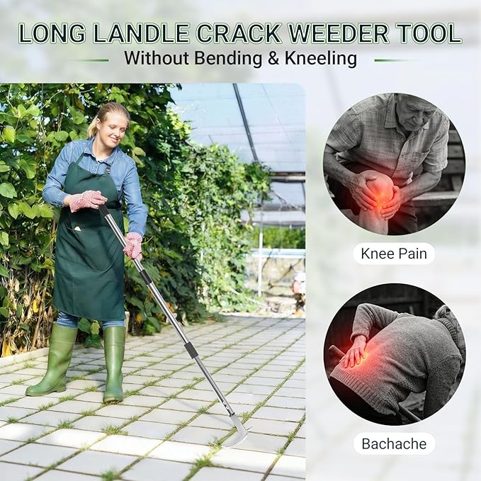 Weed Puller Tool, 59" Stainless Steel Weed Remover Tool Crevice Weed Picker Tools L-Shaped Stand Up Garden Hoe for Garden,Sidewalk,Patio, Multi-Action Manual Grass Remover for Deep Digging Cutting