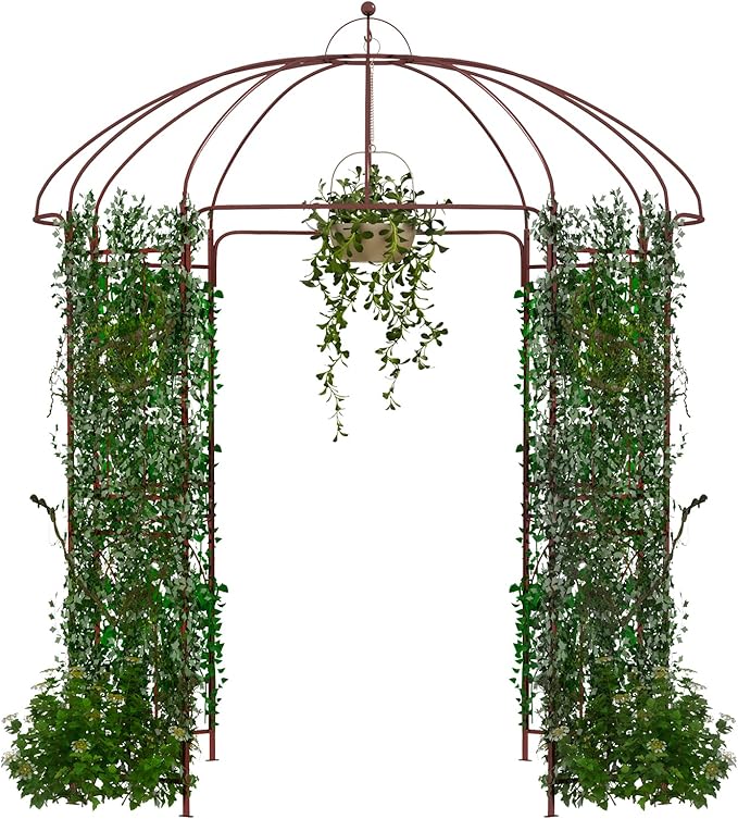HAPPYGRILL Birdcage Shape Garden Arbor, 7 x 8.4 ft Heavy Duty Metal Garden Gazebo Pergola with Trellis, Garden Arch Trellis for for Climbing Plants Wedding Party Decor Outdoor Arch Pavilion for Lawn