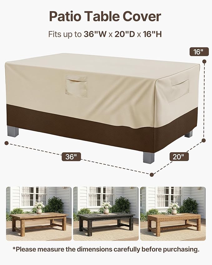 Vailge Rectangular/Oval Patio Table Cover, Heavy Duty and Waterproof Outdoor Lawn Patio Furniture Covers (Beige&brown, 36"Lx20"Wx16"H)