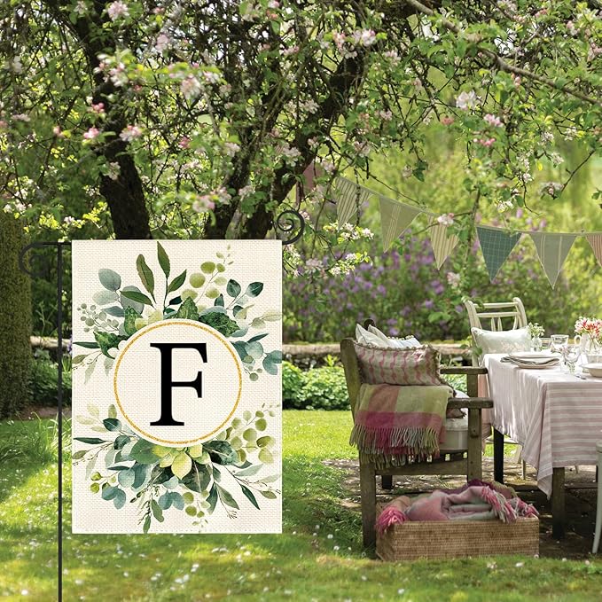 AVOIN colorlife Monogram Letter F Floral Garden Flag 12x18 Inch Double Sided Outside, Family Last Name Initial Yard Outdoor Decoration