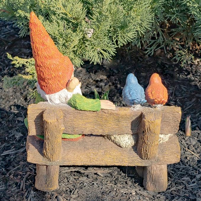 Zaer Ltd. Classic Spring Gnome Garden Statue in Assorted Styles (Gnome on Bench)