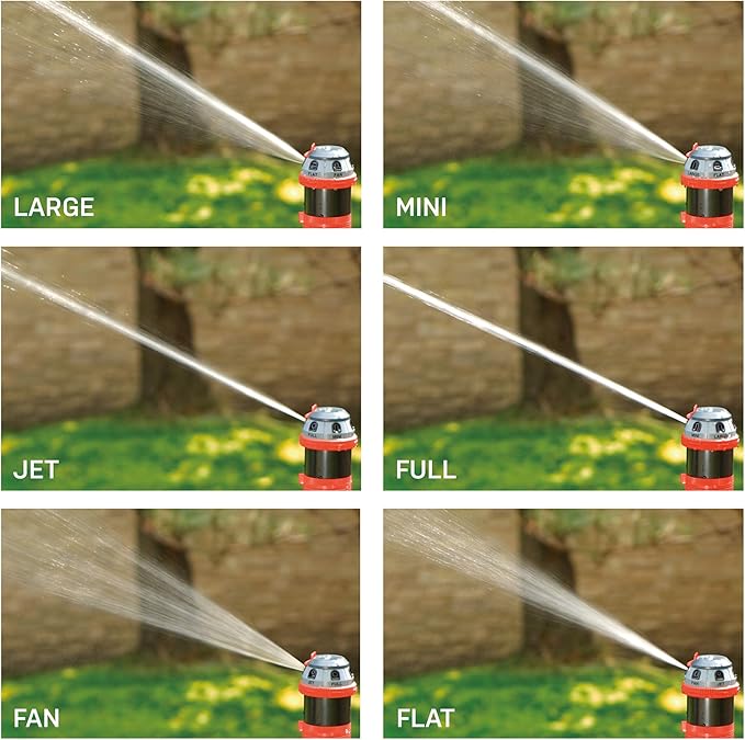 Eden 96122 Metal Base 6-Pattern Rotary Gear Drive Sprinkler | Quiet Operation, Adjustable Range, 5°- 360° Coverage, Flow-Through Design for Customized Watering, Quick Connect Starter Set Included