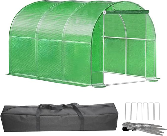 Hoop Greenhouse - Walk-in Greenhouse Kit for Outdoor Gardens, 4x12 FT with Reinforced Frame & PE Cover