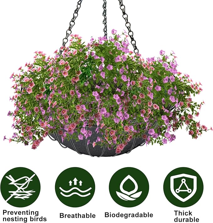 2PCS 12 Inch Round Hanging Basket Liner Fabric Non-Woven Planter Black Felt Replacement Inserts for Hanging Baskets Outdoor Plants - Avoid Bird Nesting