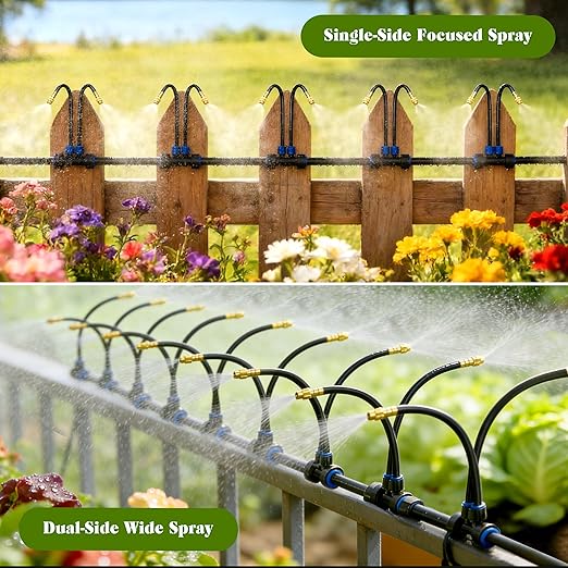 Drip Irrigation System for Garden, Automatic Watering System with Adjustable 360° Copper Spray Nozzles, DIY Drip Irrigation Kit for Yard, Lawn, Greenhouse, Raised Beds & Potted Plants (66FT)