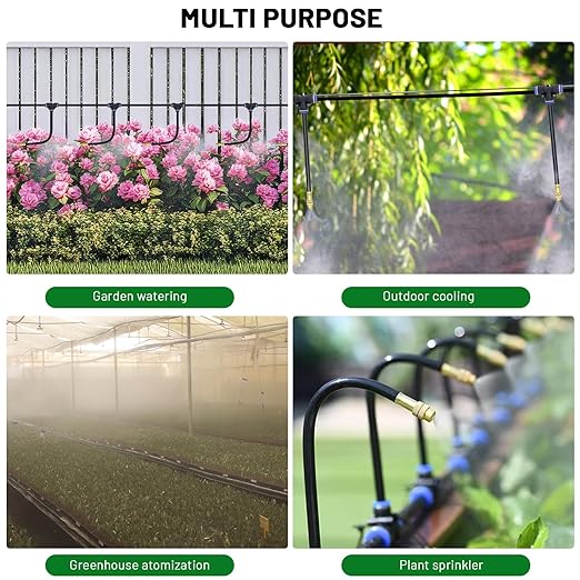 360° Adjustable Drip Irrigation System - 30FT Garden Watering System with 10 Nozzles, Garden Irrigation System, Greenhouse Accessories, Atomizing System for Yard, Lawn, Plants, 5/16 inch Tubing