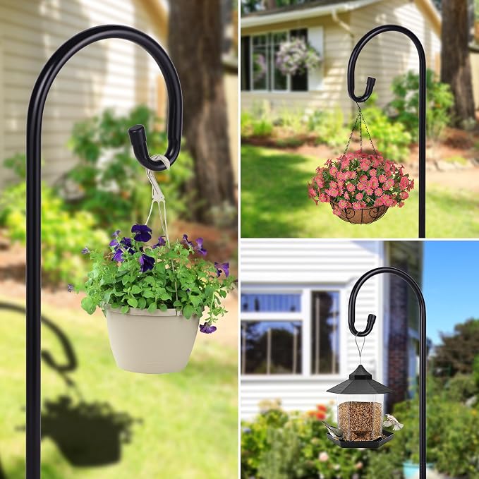 Ottsuls Bird Feeder Pole, 76 INCH Heavy Duty Shepherds Hooks for Outdoor with 5 Prong Base, Adjustable Stand Hanger for Garden Plant, Hummingbird Feeder, Lantern, Hanging Wedding Decor (1 Pack)