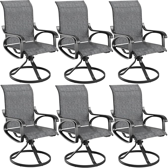Patio Swivel Chairs Set of 6, All Weather Outdoor Rocking Chair with Textilene Breathable Back, Metal Frame, Patio Dining Chair for Backyard, Garde, Porch and Deck (6, Modern Grey)
