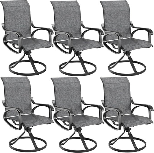 Patio Swivel Chairs Set of 6, All Weather Outdoor Rocking Chair with Textilene Breathable Back, Metal Frame, Patio Dining Chair for Backyard, Garde, Porch and Deck (6, Modern Grey)